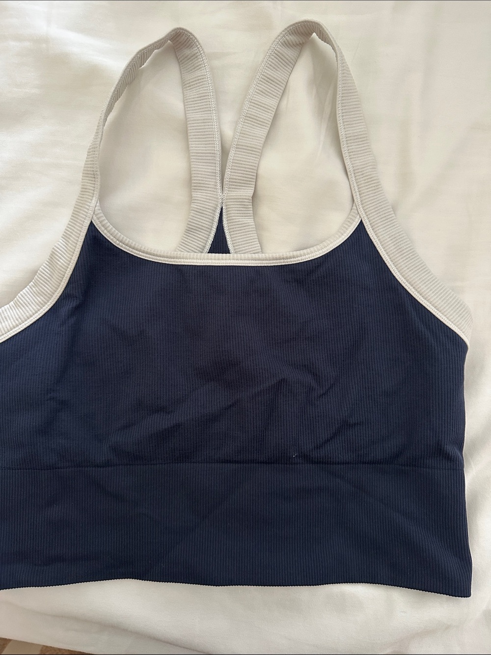 Navy and white ribbed athleta top